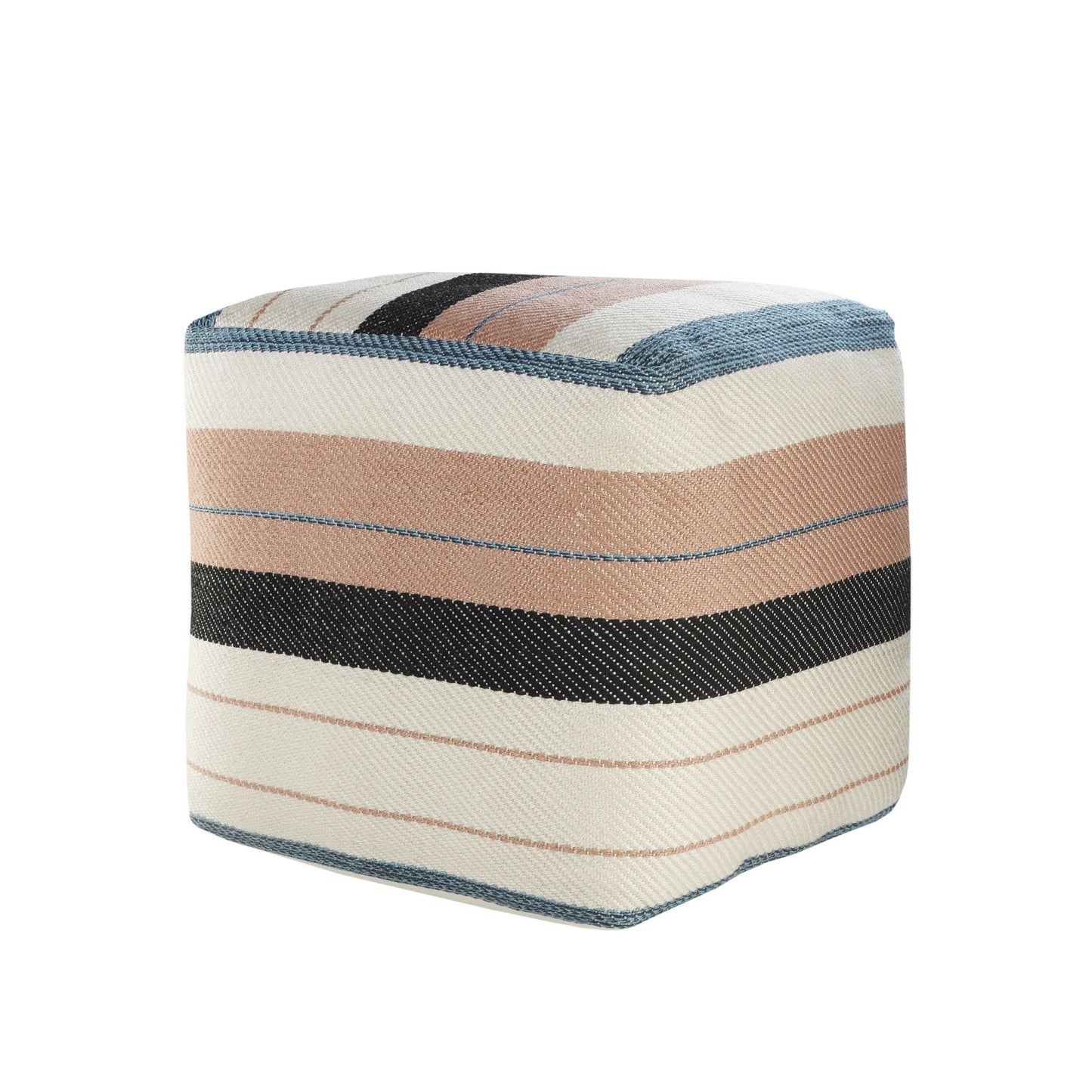 Polyester Striped Indoor Outdoor Pouf Ottoman - White