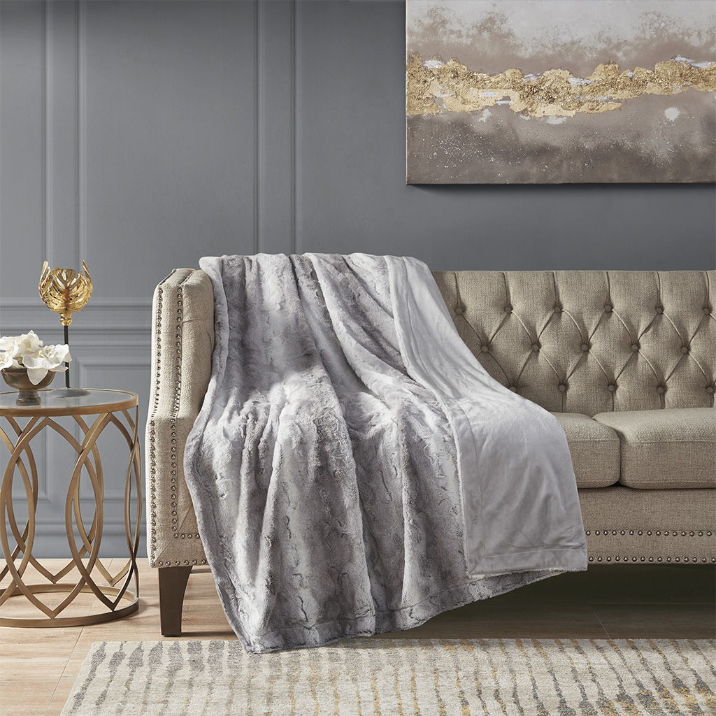 Oversized Faux Fur Throw, Grey