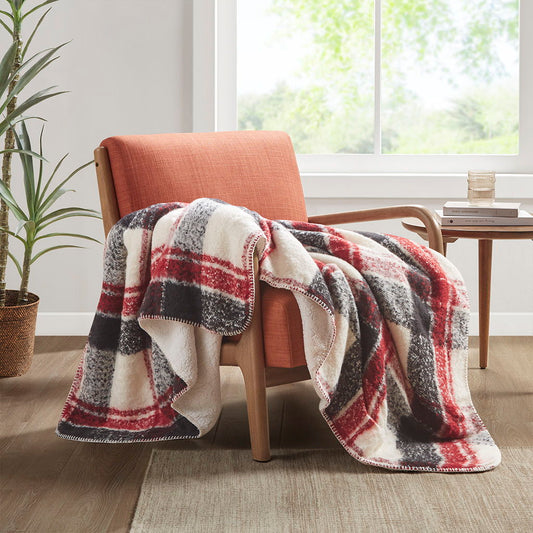 Faux Mohair To Sherpa Throw - Red