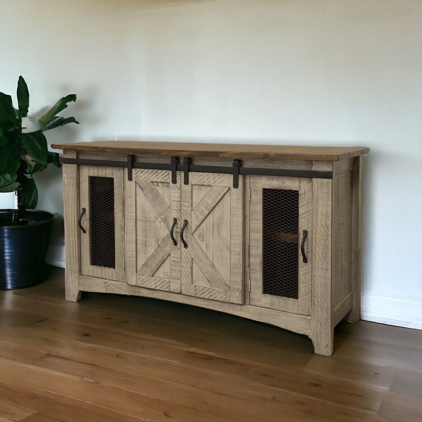 Solid Cabinet Enclosed Storage Distressed TV Stand - Gray