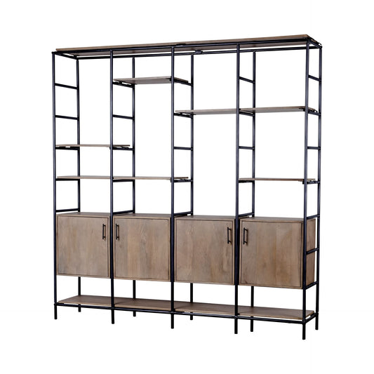 Wood And Metal Multi Shelves Shelving Unit - Medium Brown