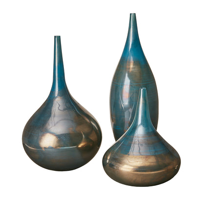 Lucia Blue and Bronze Decorative Glass Vases 3-piece set