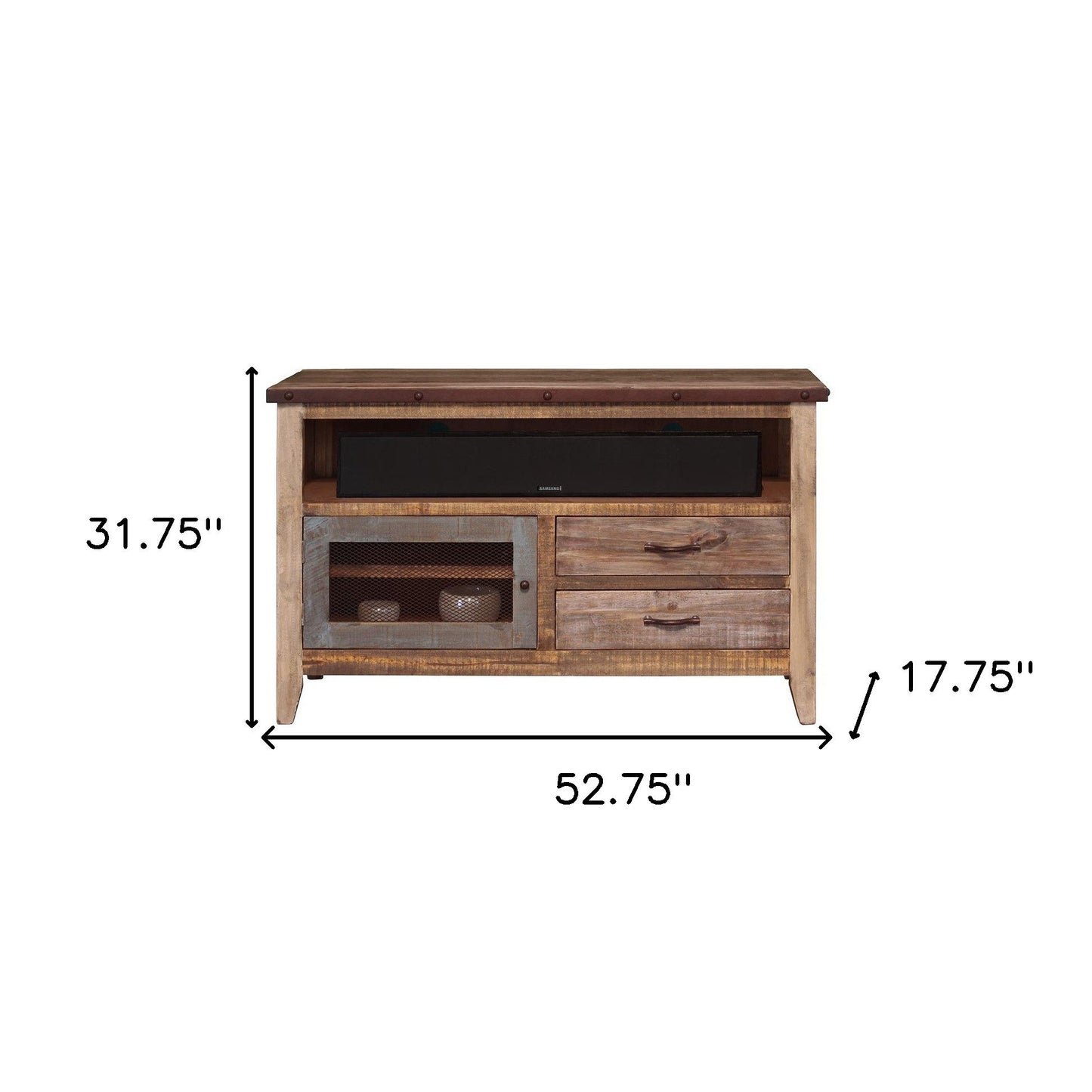 Wood Cabinet Enclosed Storage Distressed TV Stand - Brown