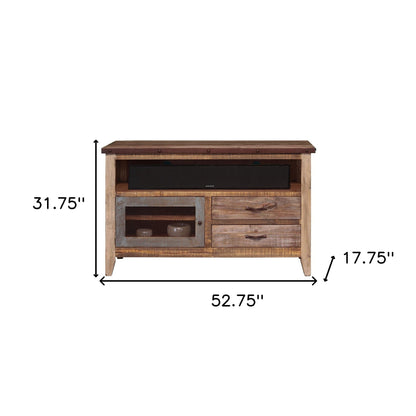 Wood Cabinet Enclosed Storage Distressed TV Stand - Brown