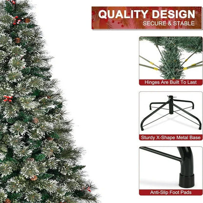 6.5Ft Pre - Lit Christmas Tree, Hinged Artificial Tree With 600Branch Tips, 200 Lights