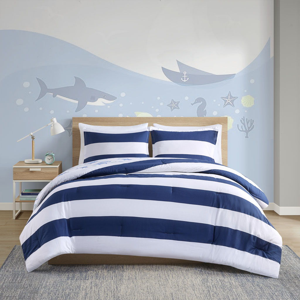 Sammie Cotton Cabana Stripe Reversible Comforter Set With Shark Reverse