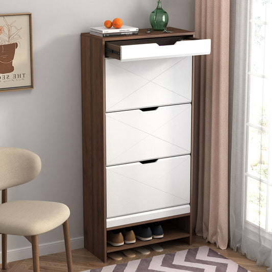 3 Tier Shoe Storage Cabinet With Draders For Entryway, Bedroom, Flip Door Design Shoe Cabinet