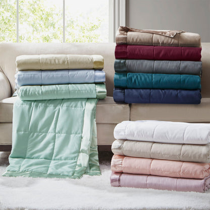 Lightweight Down Alternative Blanket With Satin Trim - Seafoam