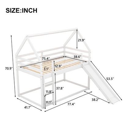 Twin Size Bunk House Bed with Slide and Ladder,White