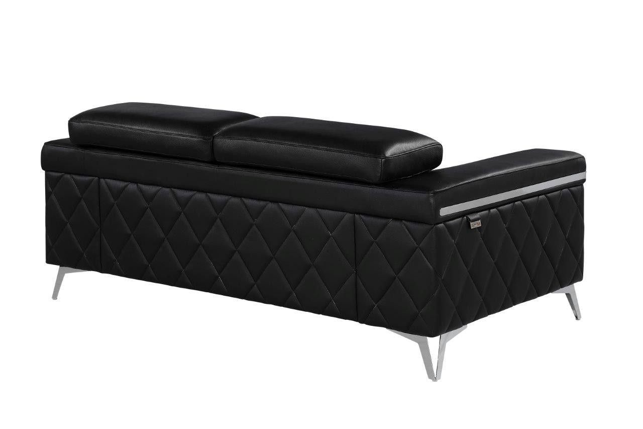 Metallic Leather Loveseat - Black / Silver