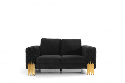 Stylish Velvet Accent Loveseat - Black / Gold