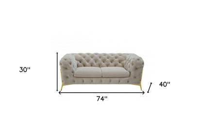 Velvet Chesterfield Loveseat - Beige / Gold