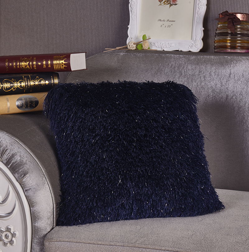 Decorative Shaggy Pillow With Lurex (18 In X 18 In) - Blue