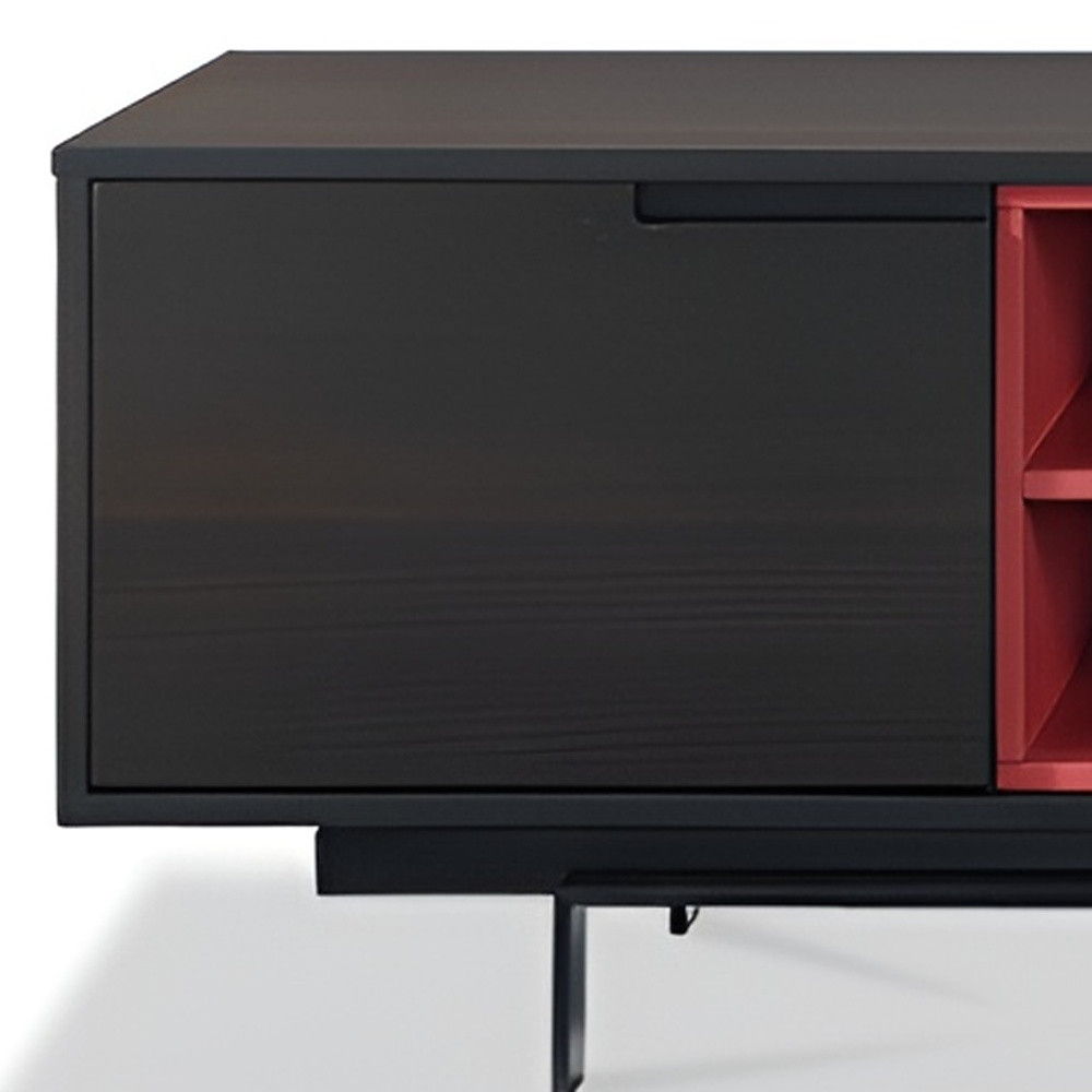 Aluminum Cabinet Enclosed Storage TV Stand - Red / Black