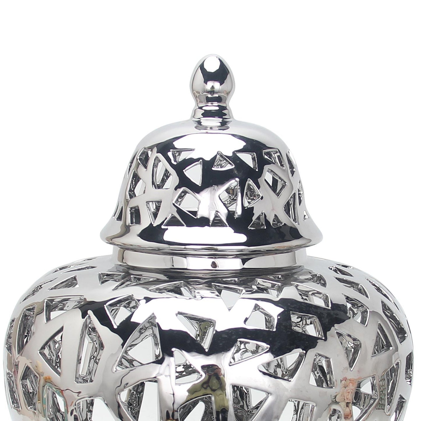 Ceramic Ginger Jar Vase With Decorative Design - Silver