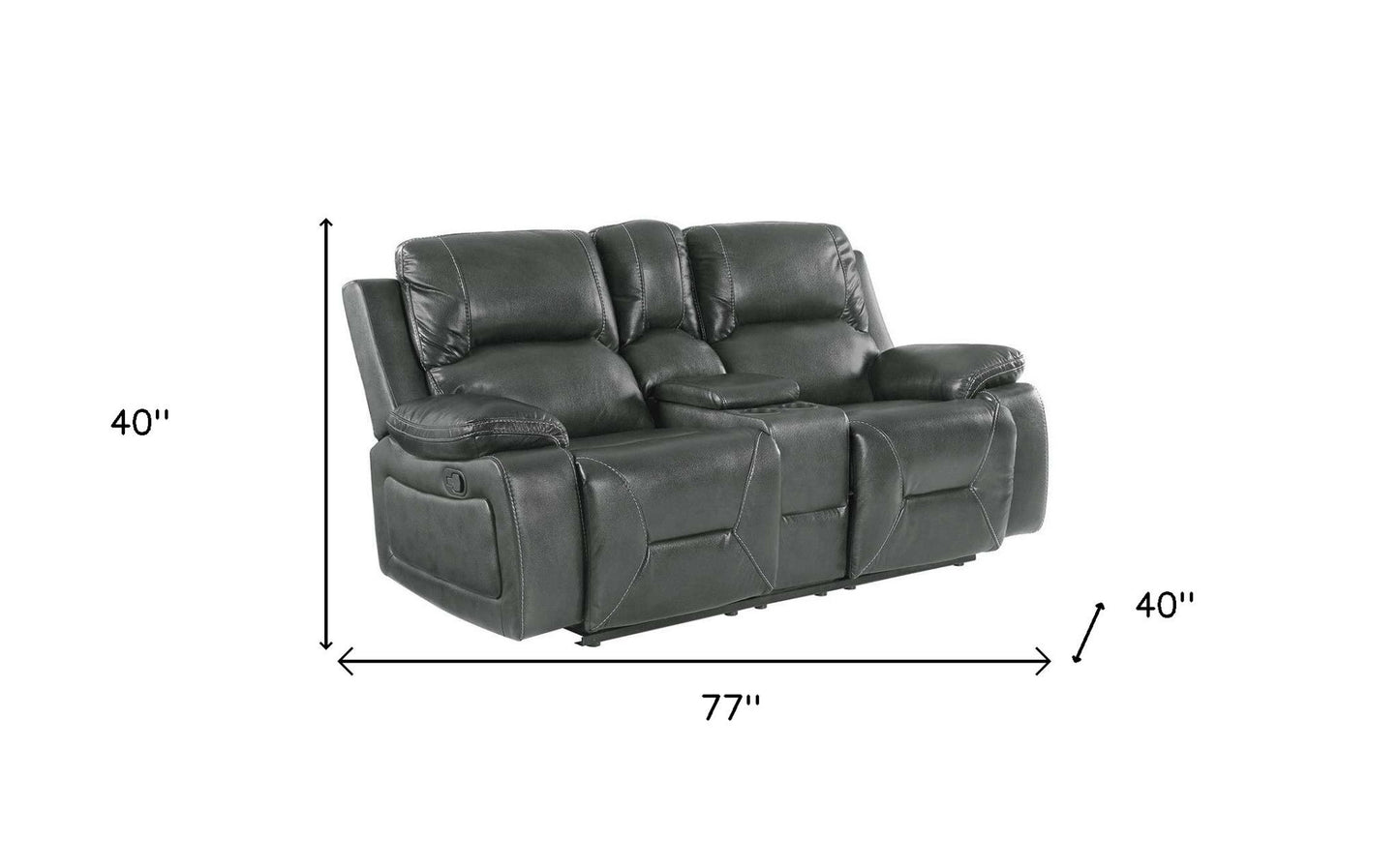 Faux Leather Manual Reclining Love Seat With Storage - Gray