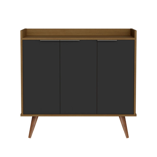 Walnut And Black Buffet Accent Chest With Three Shelves - Brown