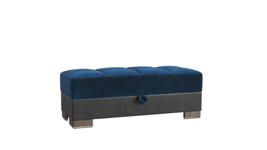 Microfiber Leather Tufted Storage Ottoman - Blue / Faux