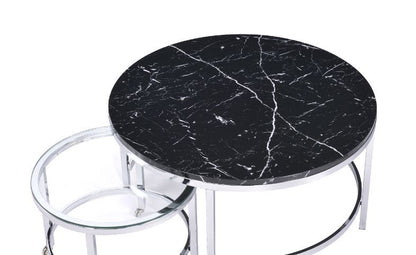 Virlana - Coffee Table - Clear Glass, Faux Black Marble & Chrome Finish