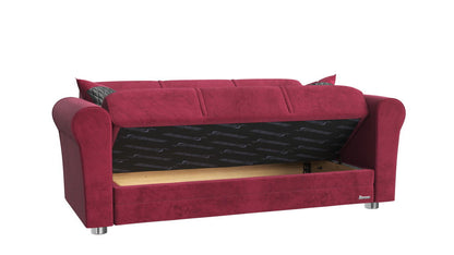 Microfiber Futon Convertible Sleeper Love Seat With Storage And Toss Pillows - Burgundy Silver