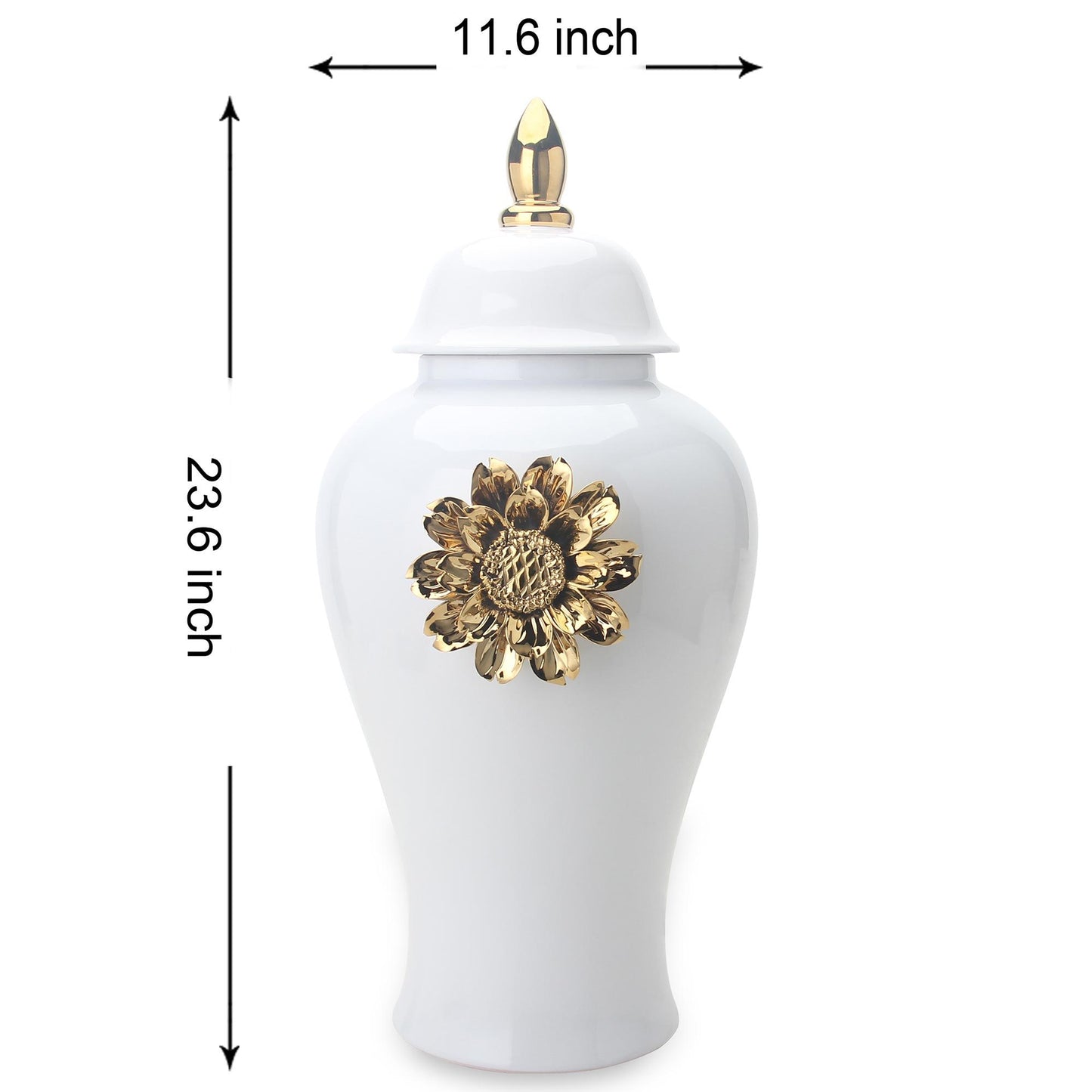 White Ginger Jar With Gilded Flower Timeless Home Decor