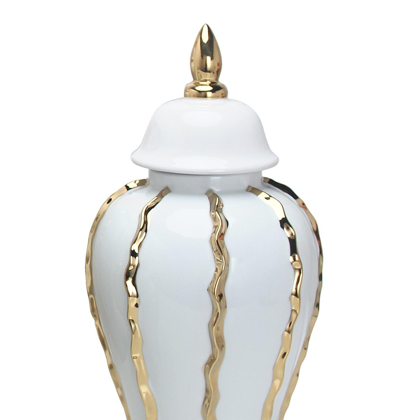 Elegant Ceramic Ginger Jar With Gold Accents - Timeless Home Decor - White