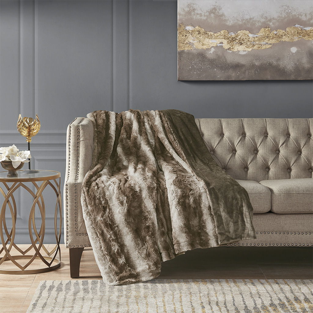 Oversized Faux Fur Throw - Brown