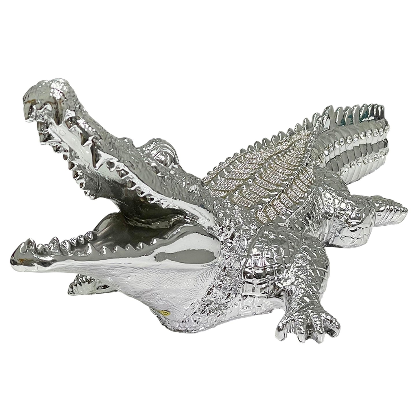 Ambrose Diamond Encrusted Chrome Plated Crocodile (25" X 9"W X 7. 5"H)