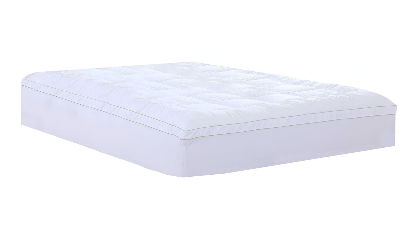 Square Quilted Queen Accent Piping Mattress Pad With Fitted Cover - White