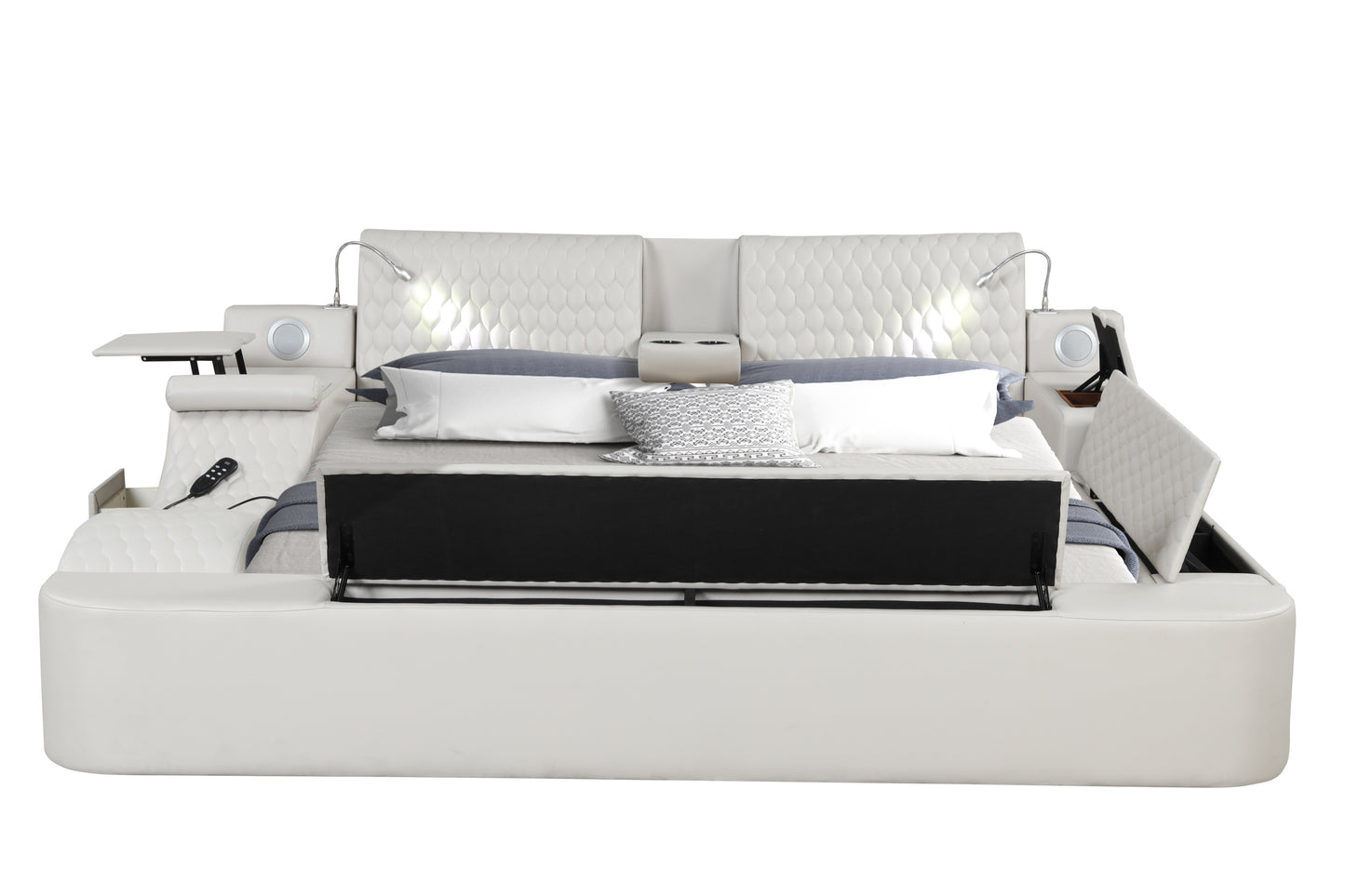 Zoya Smart Multifunctional Queen Size Bed Made with Wood in White