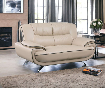 Love Seat Faux Leather - Silver / Beige