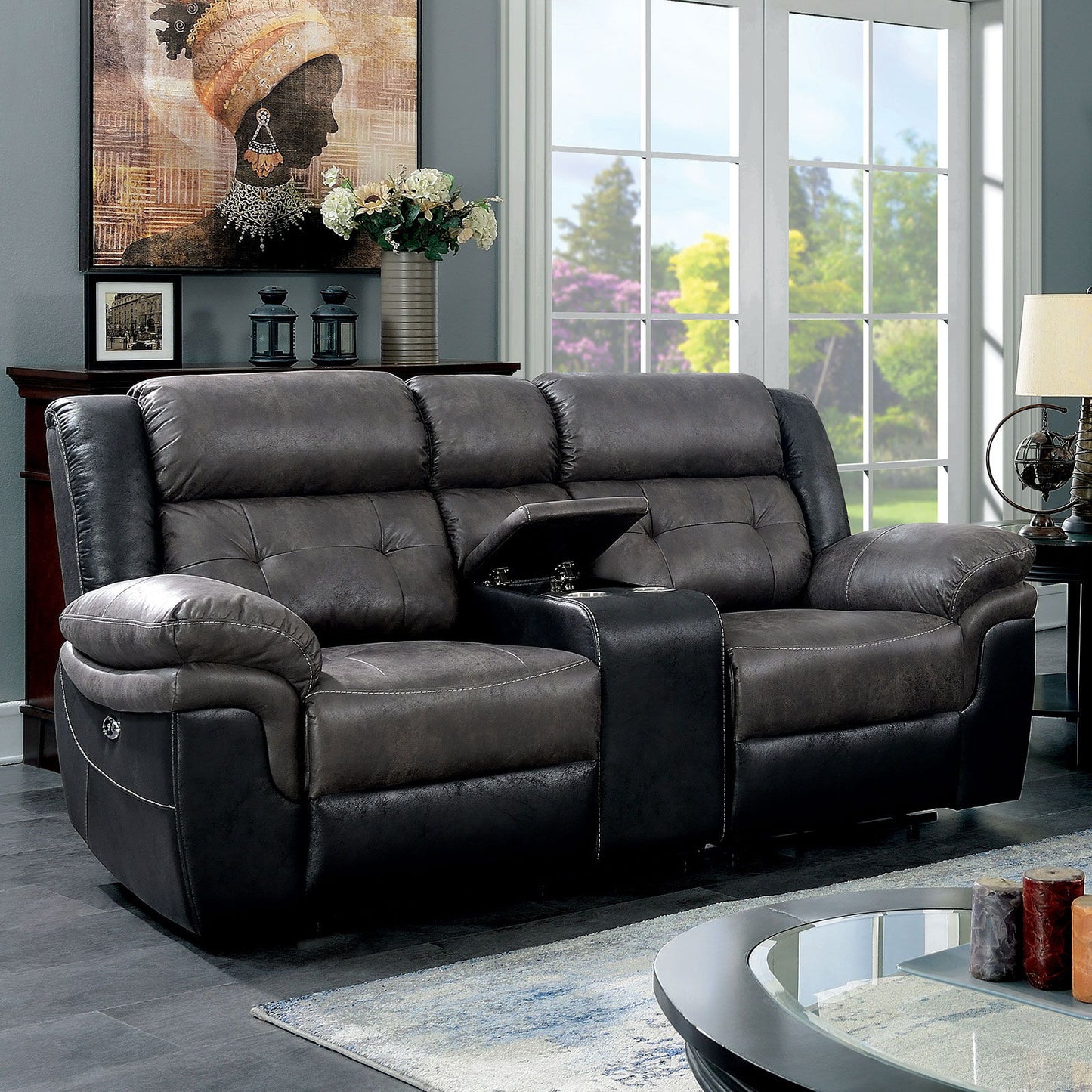 Brookdale - Power Motion Loveseat - Gray / Black