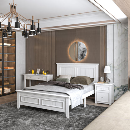 Modern Country Inspired Solid Wood Bed, Queen Size Bed Frame, Timeless Design & Elegant With Embellish Details Featuring Unique Aesthetics Wooden Bed by Bolivar Series. Paint Sprayed Finishing