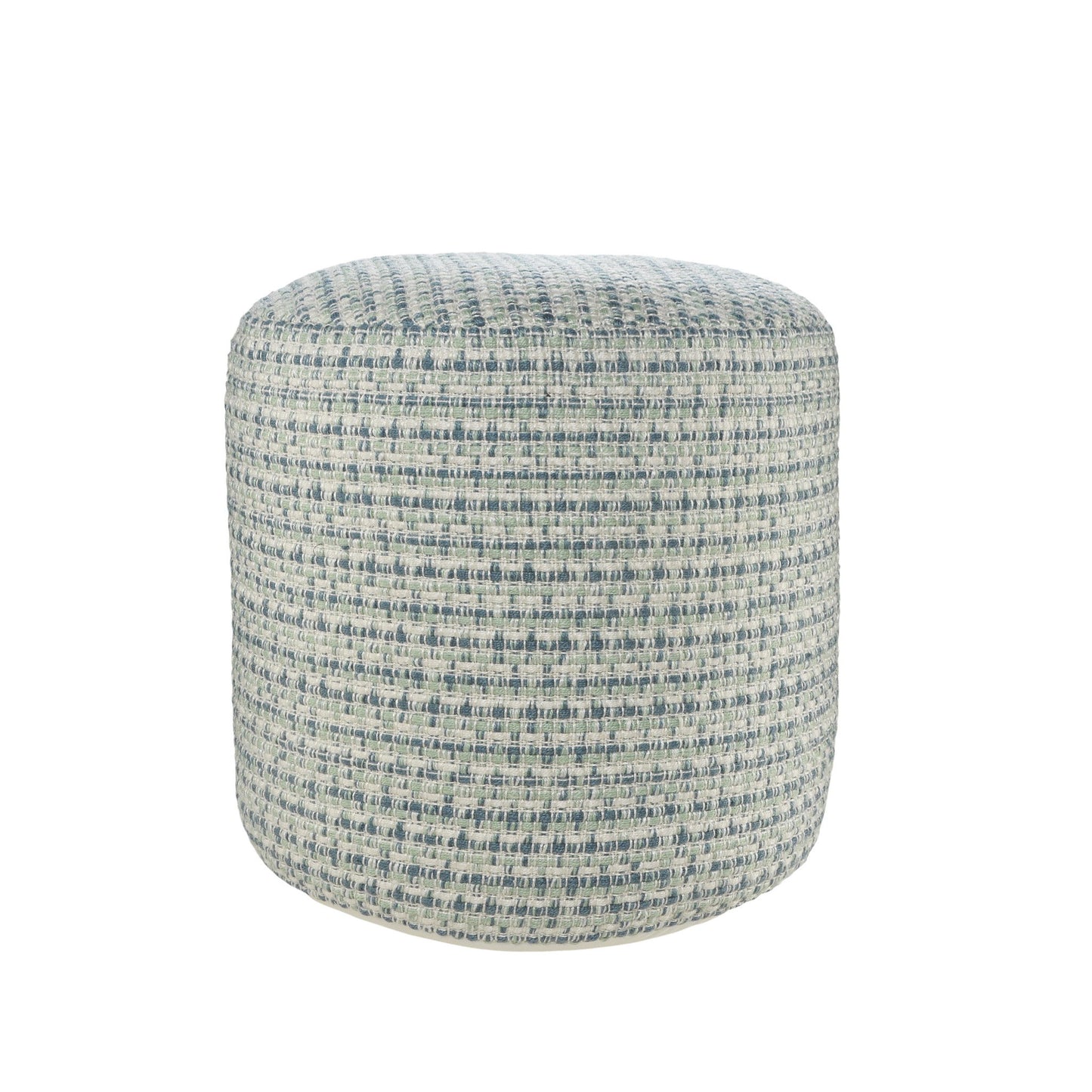 Polyester Round Geometric Indoor Outdoor Pouf Ottoman - Blue