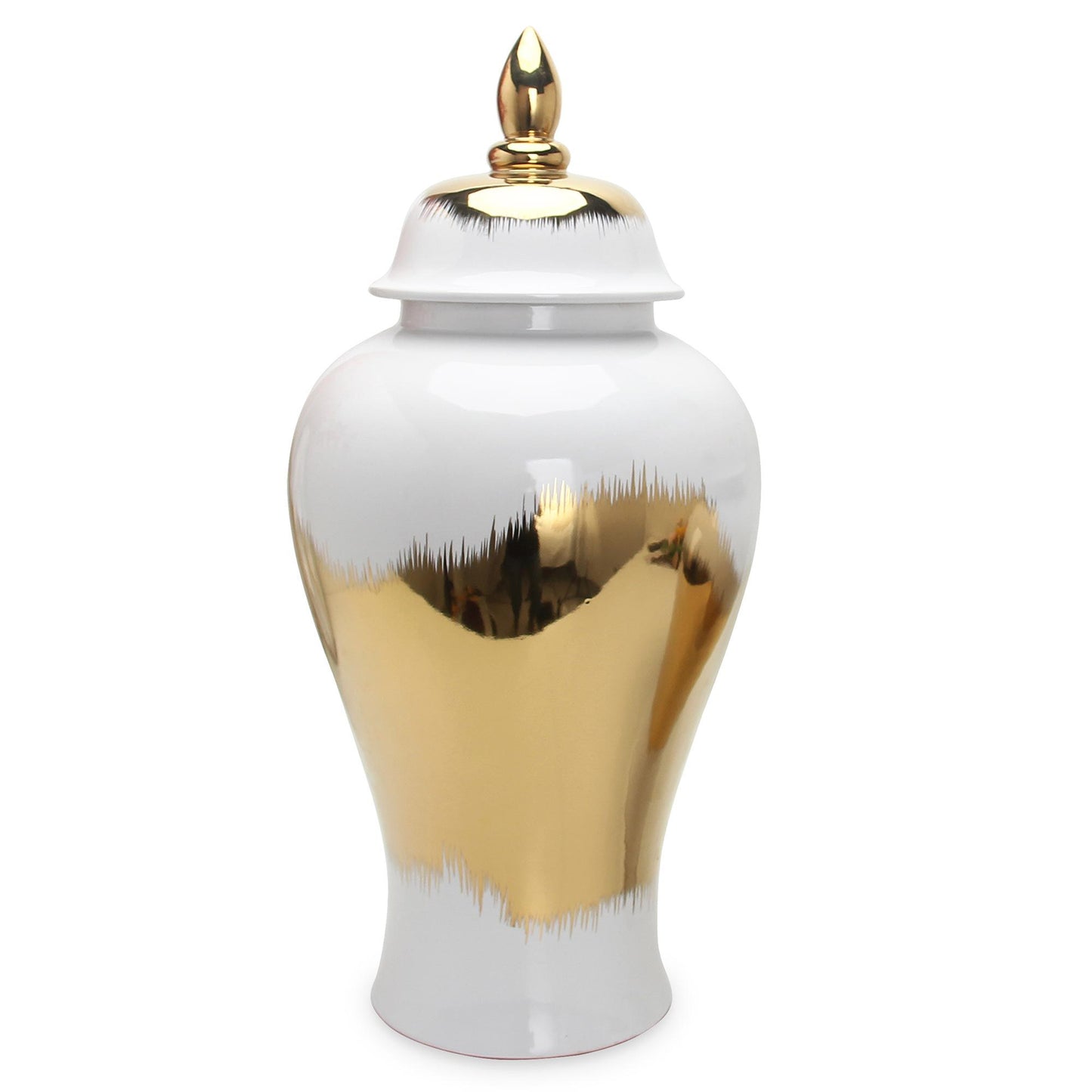 Regal White Gilded Ginger Jar With Removable Lid