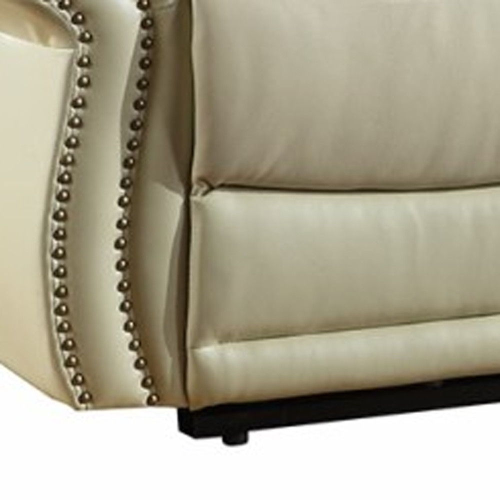 Faux Leather Manual Reclining Love Seat With Storage - Beige