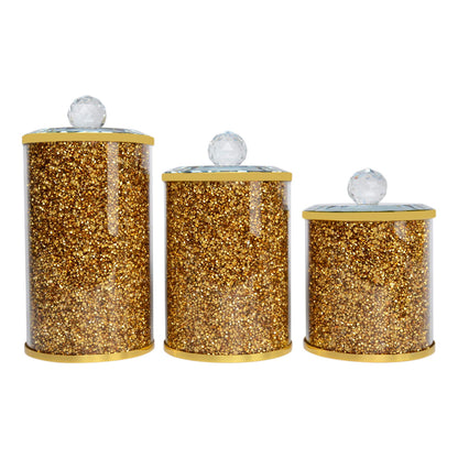 Ambrose Exquisite Three Glass Canister Set In Gift Box - Gold