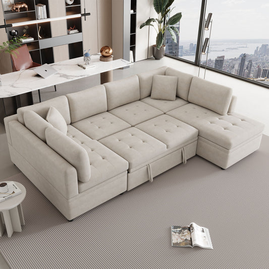 Oversized Sectional Sofa U-Shaped Sofa Couch Pull-Out Sofa Bed With Two Throw Pillows For Living Room