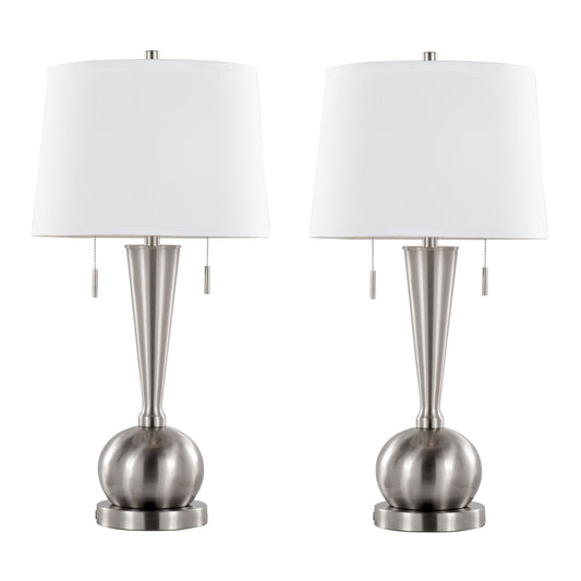 Jules - Contemporary Table Lamp Built In USB Port (Set of 2) - Nickel / White