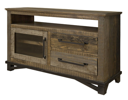 Cabinet Enclosed Storage Distressed TV Stand - Brown