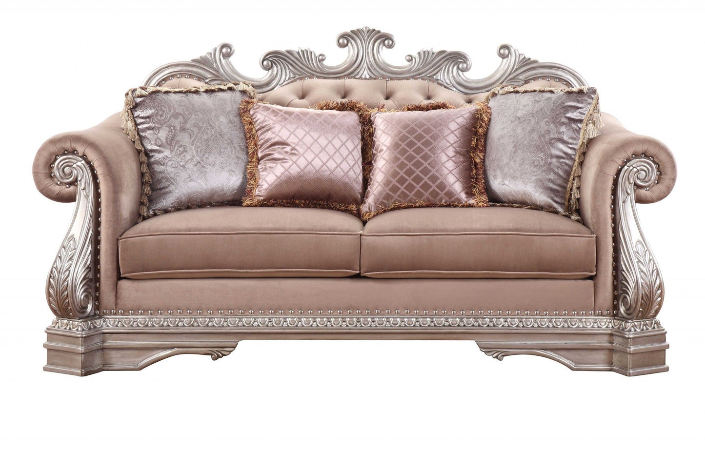 Velour Loveseat And Toss Pillows - Champagne