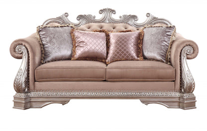 Velour Loveseat And Toss Pillows - Champagne