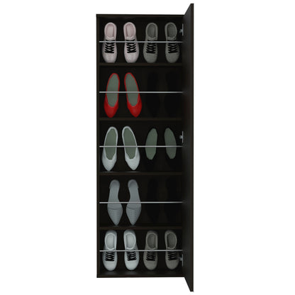 Leto Wall Mounted Shoe Rack With Mirror, Single Door, Capacity For Ten Shoes -Black