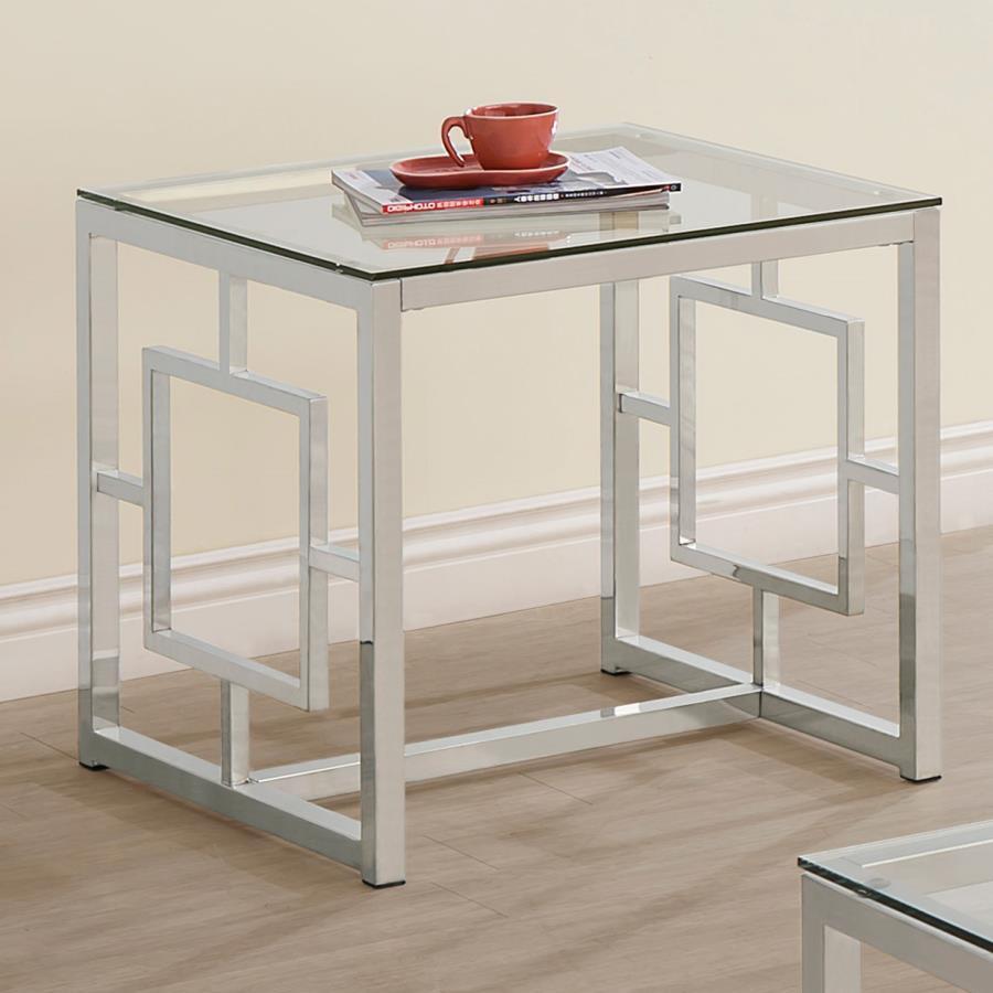 Merced - Square Glass Top Side End Table - Nickel