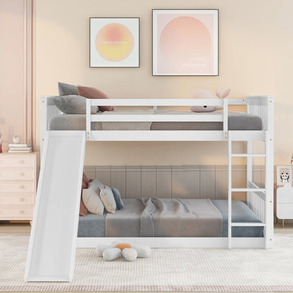 Full over Full Bunk Bed with Slide and Ladder in White Color