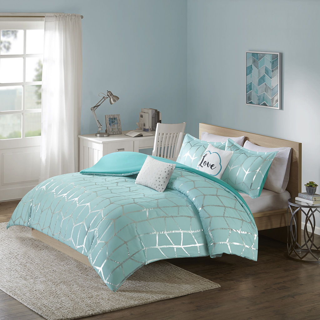 Raina Queen Duvet Cover Set Metallic Printed