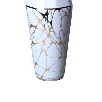 White Ceramic Vase With Gold Organic Accent Design - Elegant And Versatile Home Decor