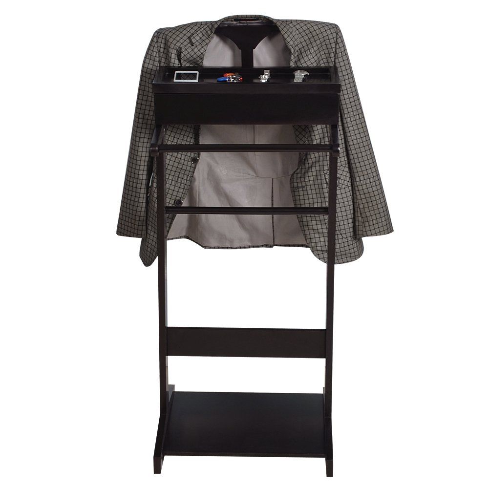 Black Portable Garment Rack, Clothes Valet Stand With Storage Organizer