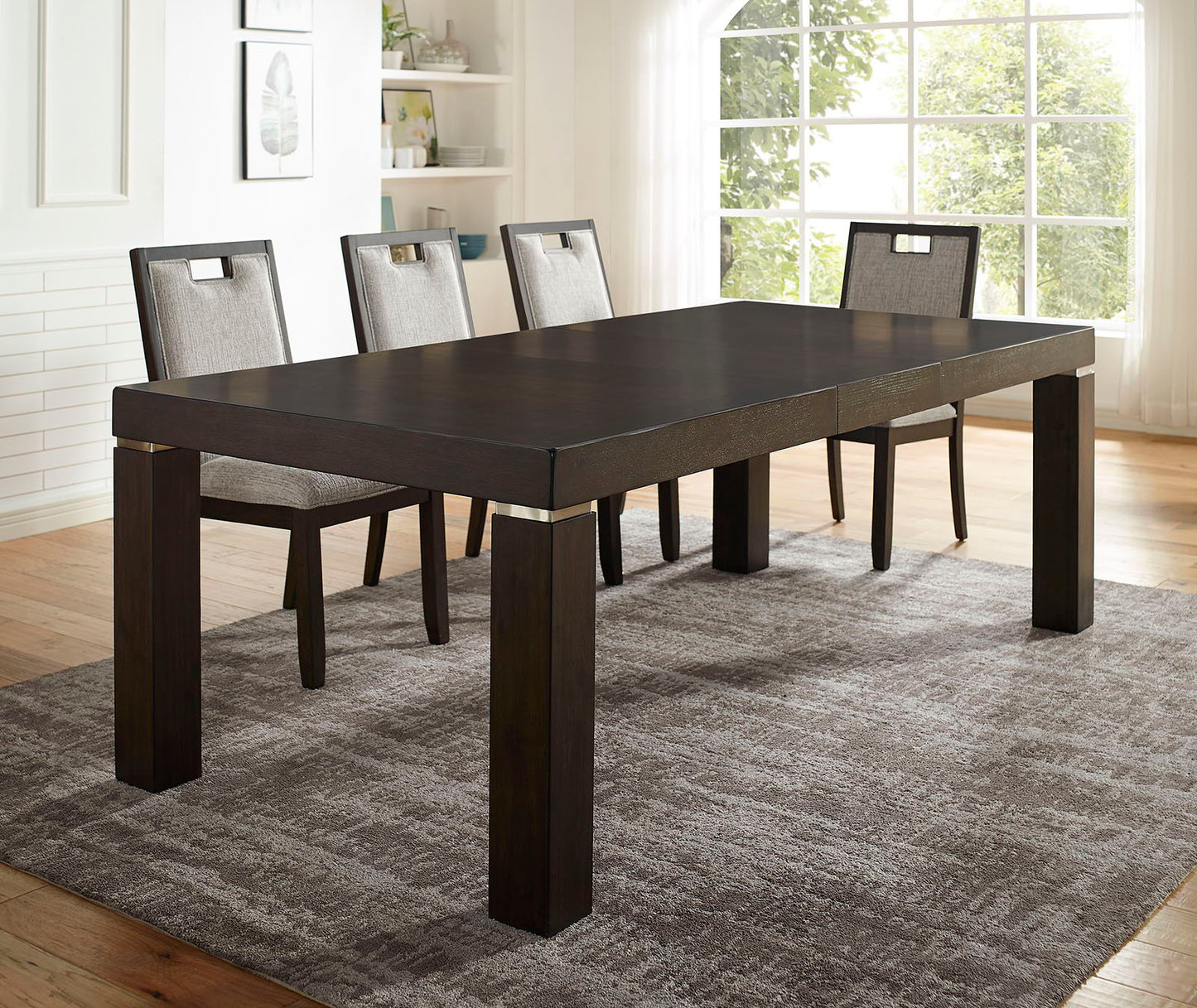 Caterina - Dining Table With X Leaf - Dark Walnut / Beige