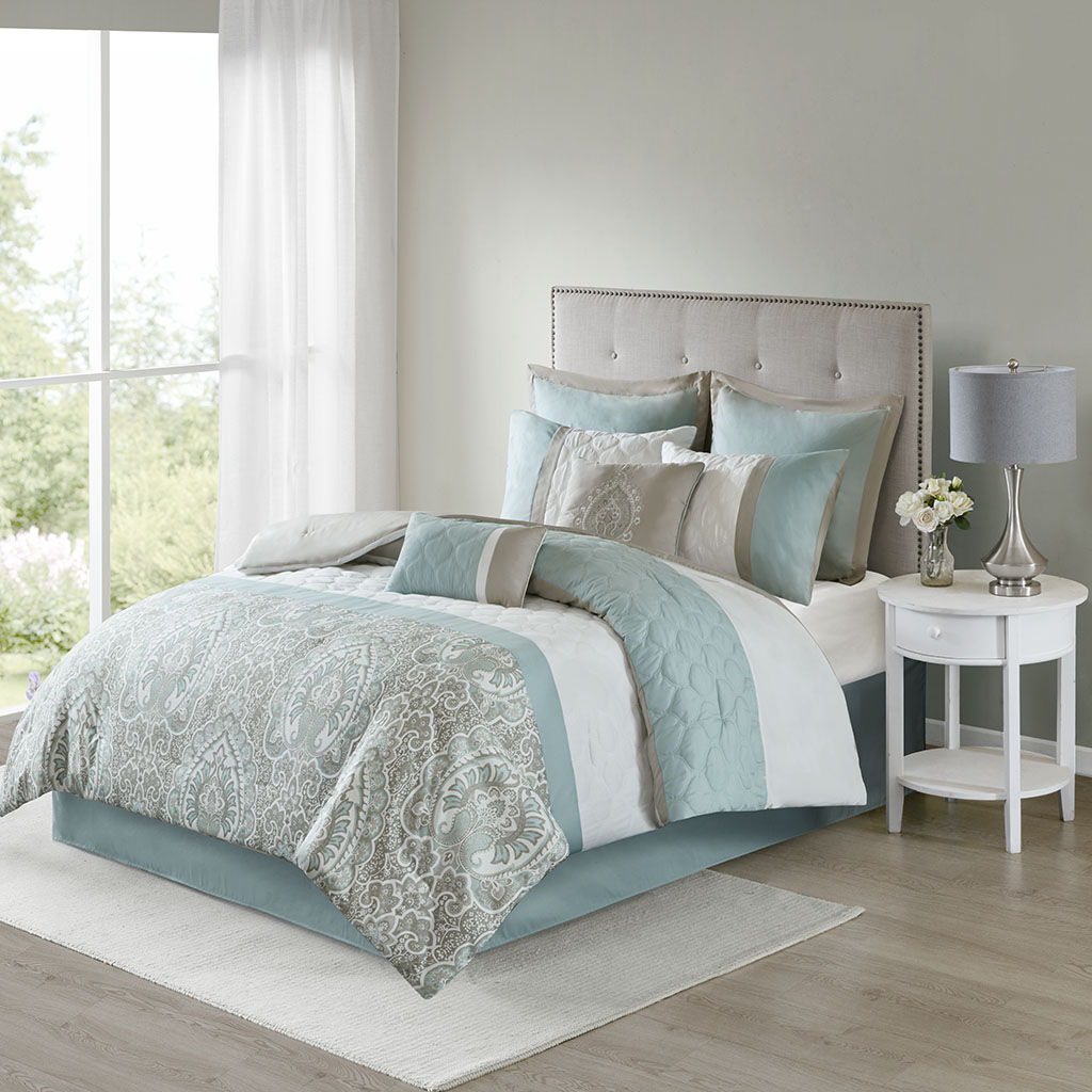 8 Piece Comforter Set, Seafoam